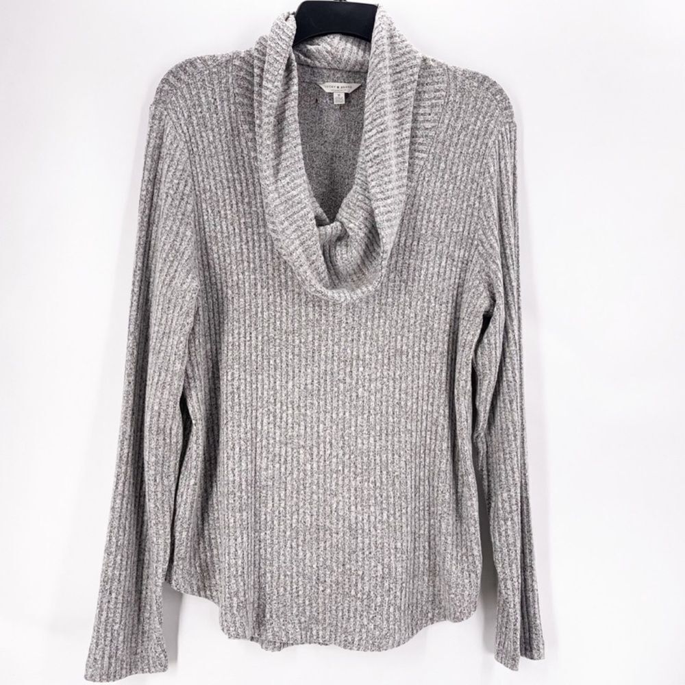 Lucky Brand Heather Grey Bonne Chance Hi-Low Ribbed Mock Cowl Neck Sweater